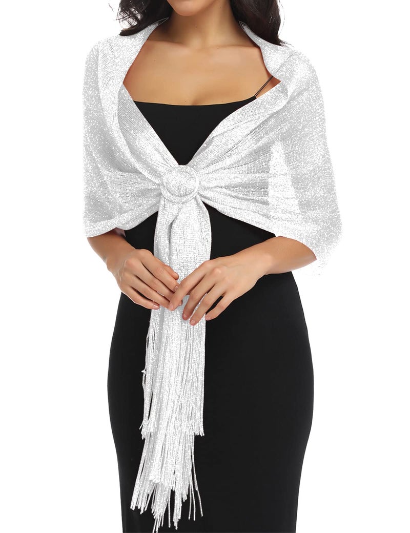BANETTETA Shawls and Wraps for Evening Dresses - Silver and White Shawls and Wraps for Women - Image 1